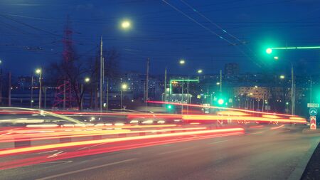 Krasnoyarsk, Russia-April 02 2019: car traffic in the city at nightのeditorial素材