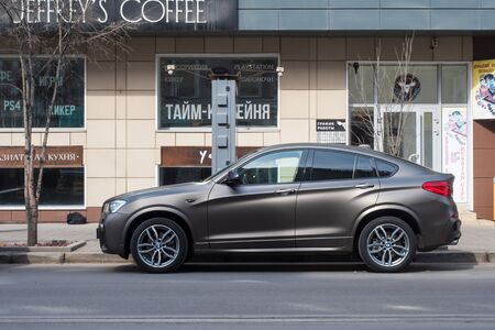 Krasnoyarsk, Russia-April 13, 2019:car BMW on a city streetのeditorial素材