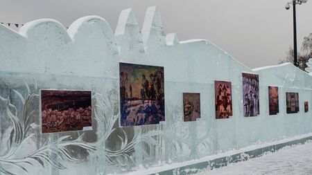 Krasnoyarsk, Russia-December 21, 2019: festive decoration of the city, paintings in ice designのeditorial素材