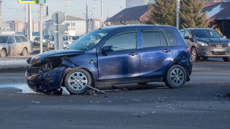 Krasnoyarsk, Russia-January 07, 2020: car accident on a city streetのeditorial素材