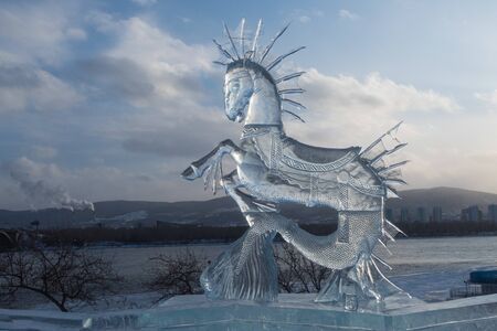 Krasnoyarsk, Russia-January 20 2020: ice sculpture on the city embankmentのeditorial素材