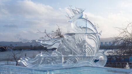 Krasnoyarsk, Russia-January 20 2020: ice sculpture on the city embankmentのeditorial素材