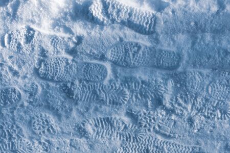 footprints on the footpath in the Park in winter.の写真素材