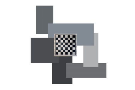 chessboard and abstract figures on a white background.