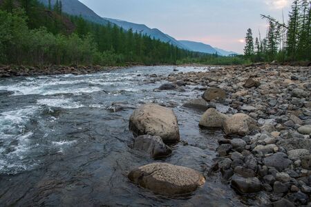 Travel to the Putorana plateau in the Krasnoyarsk territory in Siberia in Russia in the summerの写真素材