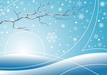 Abstract winter illustration with white snowflakes and branchのイラスト素材