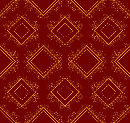 Red seamless background with squares and floral elementsのイラスト素材