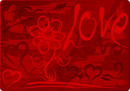 Beautiful Valentines Day Background with Gold Heart and Handdrawing Symbolsのイラスト素材