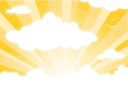 Sunny sky with clouds and sunbeamsのイラスト素材