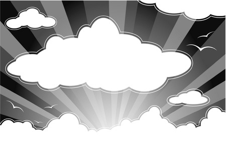 Dark sky with clouds and rays - black and whiteのイラスト素材