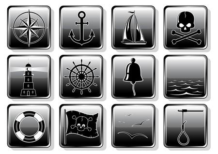 Set of glossy buttons witn nautical symbolsのイラスト素材