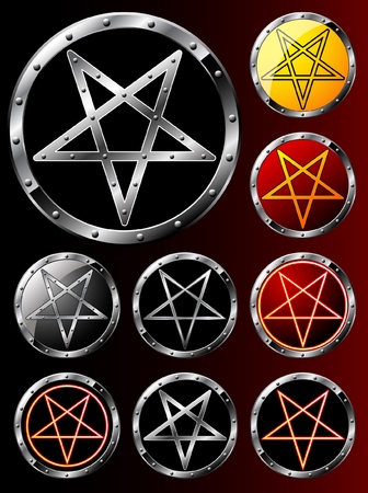 Set of steel shields with pentagram symbolのイラスト素材