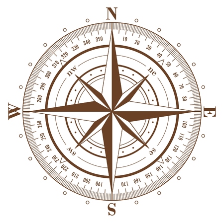 Brown compass rose isolated on whiteのイラスト素材
