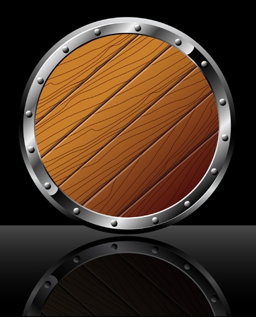 Round shield from wood and steel - isolated on blackのイラスト素材