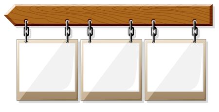 Wooden board with empty frames isolated on whiteのイラスト素材
