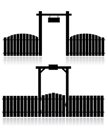 Black fence with gate isolated on whiteのイラスト素材