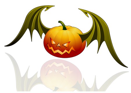 Smiling Halloween pumpkin with wings - isolated on whiteのイラスト素材