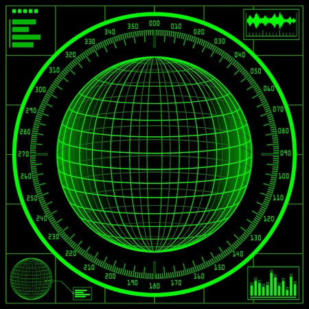 Radar screen. Digital globe with scale.のイラスト素材