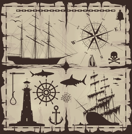 Set of nautical design elements. No trace. All images could be easy modified.のイラスト素材