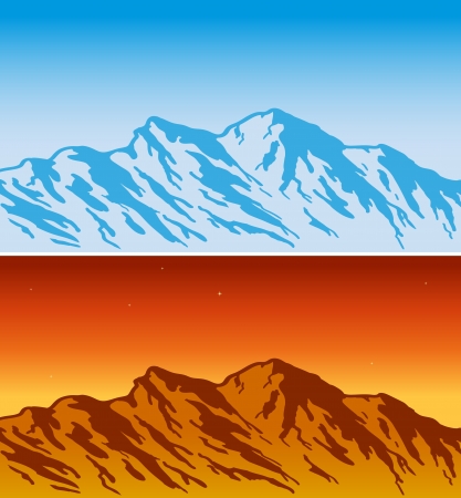 Mountain range - day and evening view   illustration のイラスト素材