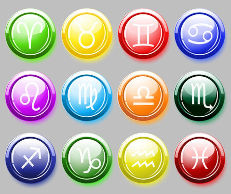Glossy colorer buttons with zodiac signs over gray   のイラスト素材