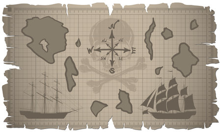 Set of old paper sheets and old map. Vector.