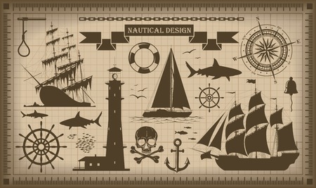 Set of nautical design elementsのイラスト素材