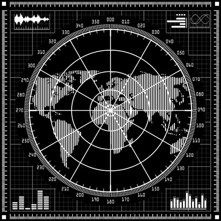 Radar screen.  Black and white vector illustration.のイラスト素材