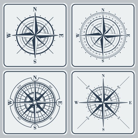 Set of compass roses (windroses) . Vector illustration.のイラスト素材