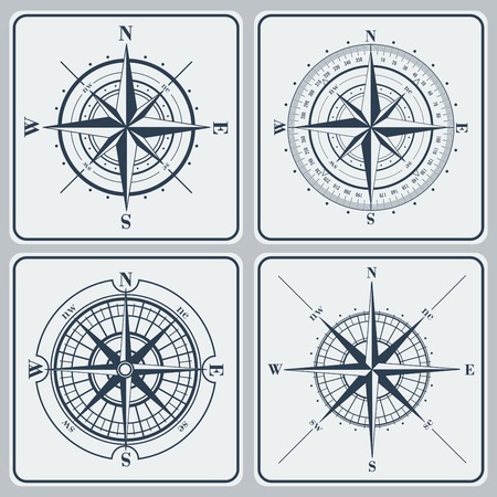 Set of compass roses (windroses) . Vector illustration.