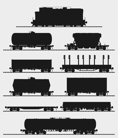 Set of train and different types of freight wagons. Detailed isolated vector illustration.のイラスト素材