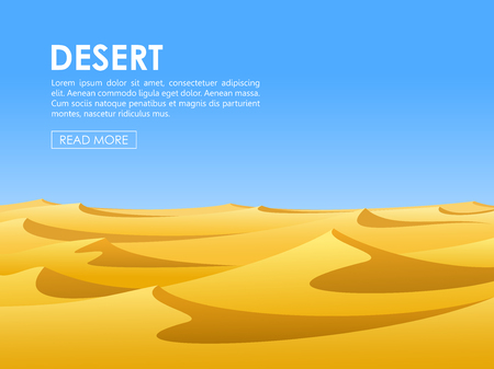 Warm day in barren desert with yellow sand dunes and blue sky. illustration.のイラスト素材
