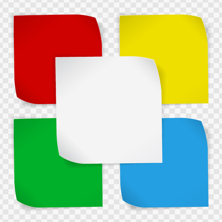 Set of colored paper curled stickers with shadows over transparent background. Vector EPS10.のイラスト素材