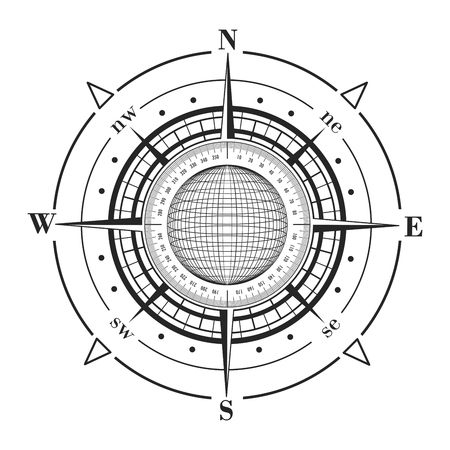 Radar compass rose with globe. Vector illustration.のイラスト素材