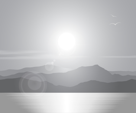Landscape with sunset over seaのイラスト素材
