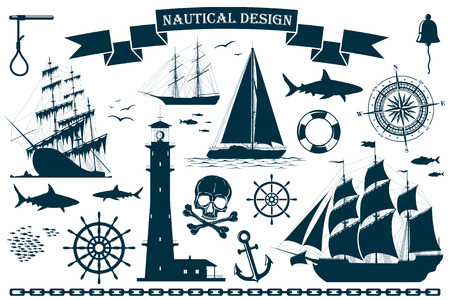 Set of sailing ships with nautical design elementsの写真素材