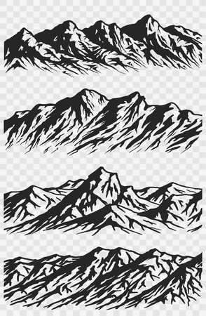 Set of huge mountains silhouettes isolated on transparent background.のイラスト素材