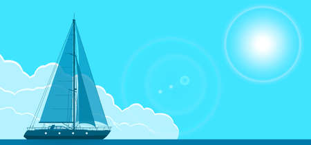 Blue sailing yacht vector flyer horizontal illustrationのイラスト素材