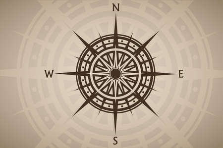 Compass rose or wind rose on brown vintage background