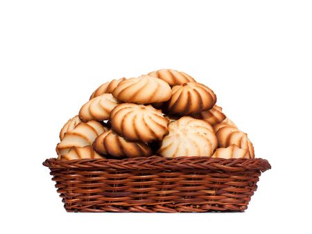 A basket of cookies, isolated on the white backgroundの写真素材