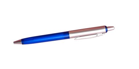 A blue and metal pen, isolated on the white backgroundの写真素材