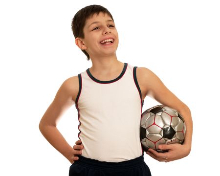 A teen with a ball in his left hand; isolated on the white backgroundの写真素材