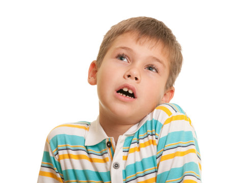 A speaking handsome boy; isolated on the white background