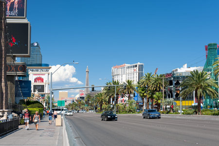 LAS VEGAS, USA - SEPTEMBER 21: People walking along The Las Vegas Strip on September 21, 2011 in Las Vegas. The Las Vegas Strip is about 6.8 km (4.2 miles) section of Las Vegas Boulevard South in Clark County, Nevada のeditorial素材