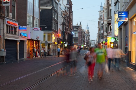 Amsterdam, Netherlands - May 27, 2012: Citizens and guests of Amsterdam city are enjoying evening city centre. Having a population of more than 750,000  the countryのeditorial素材