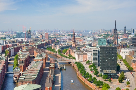 Aerial view of Hamburg and Hamburg portの写真素材