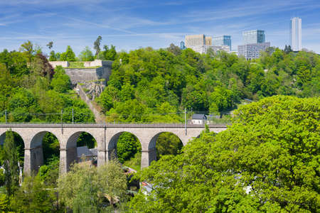 View on Luxembourg in the early morning in summerの写真素材