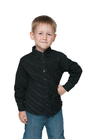 A portrait of a cute little boy on the white backgroundの写真素材
