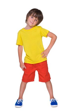 A portrait of a cute little boy in the yellow shirtの写真素材