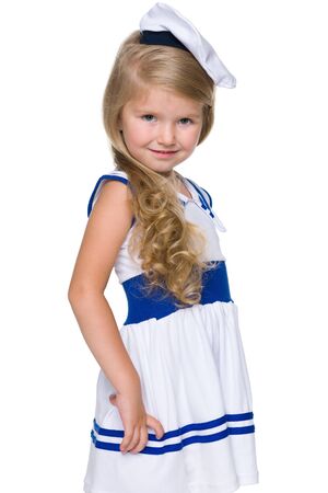 A portrait of an adorable little girl on the white backgroundの写真素材